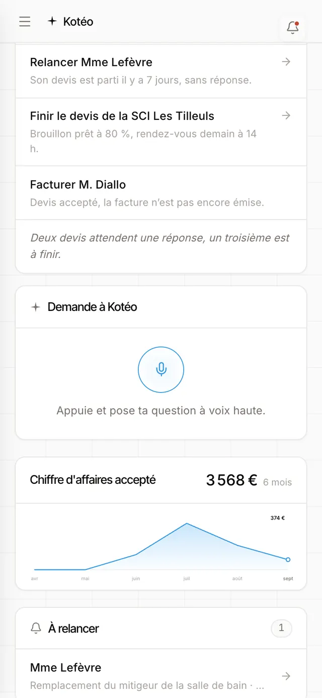 Écran de l’application : « Ta journée », les points à traiter aujourd’hui.